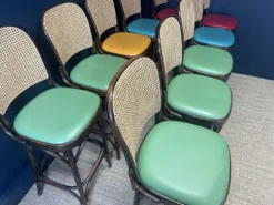 Set Of 10 Thonet Type High Bar Chairs In Dark Wood, Canework And Colored Skai 14 Set Of 10 Thonet Type High Bar Chairs In Dark Wood, Canework And Colored Skai -Cozy Seats Store afbce708 8044 479a 8206 5efd4cf943e1
