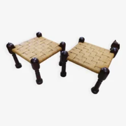 Pair Of Vintage Anglo-indian Jute Stools Footrests -Cozy Seats Store b02692d8 10e3 4dd1 80c3 7da72f940b88