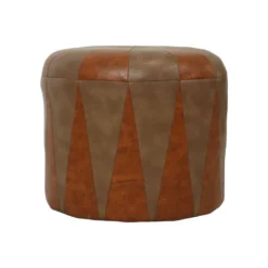 Round Wooden Pouf Two-tone Brown Skai Faux Leather Sixties -Cozy Seats Store b05ae575 80b3 4176 9250 99aa5924ad49