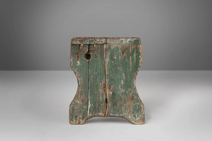 Industrial Green Wooden Stool With Nice Patina, France 1900 9 Industrial Green Wooden Stool With Nice Patina, France 1900 - Image 9