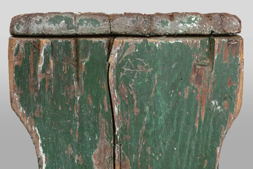 Industrial Green Wooden Stool With Nice Patina, France 1900 6 Industrial Green Wooden Stool With Nice Patina, France 1900 - Image 6