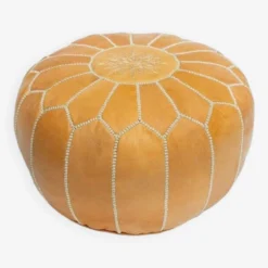 Moroccan Leather Pouf, Moroccan Ottoman Pouf, Yellow Moroccan Pouf, Vintage