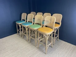 Set Of 8 Thonet Cannage Type High Bar Chairs, Light Wood And Colored Skai -Cozy Seats Store b3ddb059 7f6b 45ab ae62 7bbed2cbb085