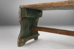 Industrial Green Wooden Stool With Nice Patina, France 1900