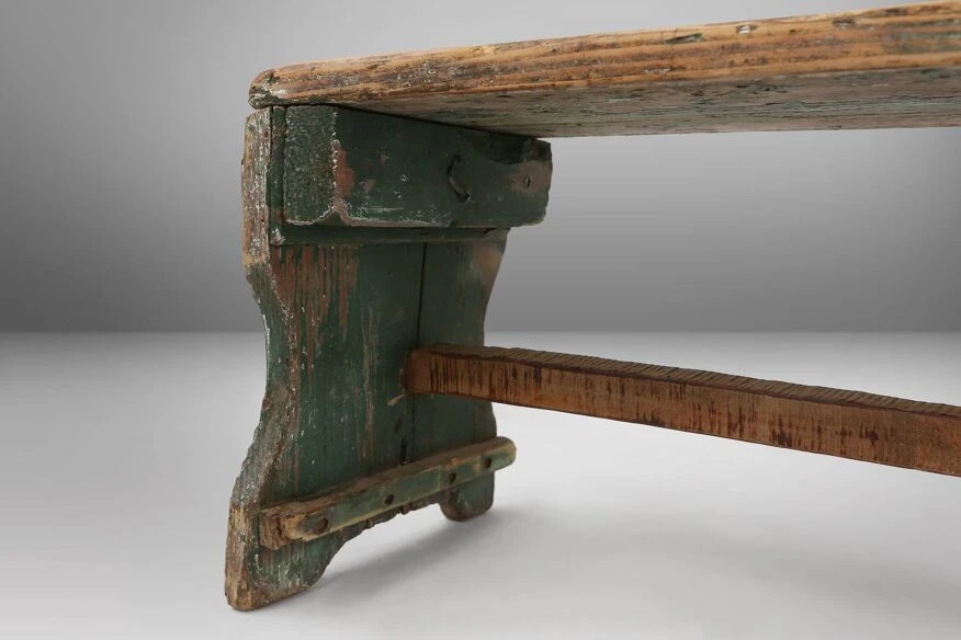 Industrial Green Wooden Stool With Nice Patina, France 1900 1 Industrial Green Wooden Stool With Nice Patina, France 1900