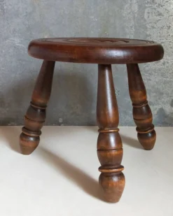 Low Tripod Stool In Vintage Turned Solid Wood -Cozy Seats Store b49953ae 3484 4216 bcc3 3d494e94e861
