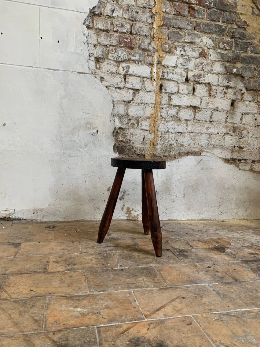 Brutalist Oak Stool, France, 20th Century 7 Brutalist Oak Stool, France, 20th Century - Image 7