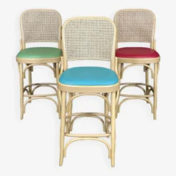 Set Of 3 Thonet Type High Chairs In Light Wood, Canework And Colored Skai 12 Set Of 3 Thonet Type High Chairs In Light Wood, Canework And Colored Skai -Cozy Seats Store b9a41f43 3153 421a 9db8 350d965b1878
