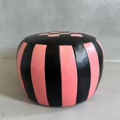 Mid Century Pouf, Cushion Leather, Black Pink