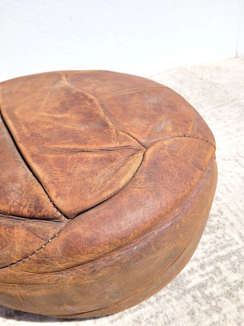 Small Handcrafted Pouf In Cognac Leather 6 Small Handcrafted Pouf In Cognac Leather - Image 6