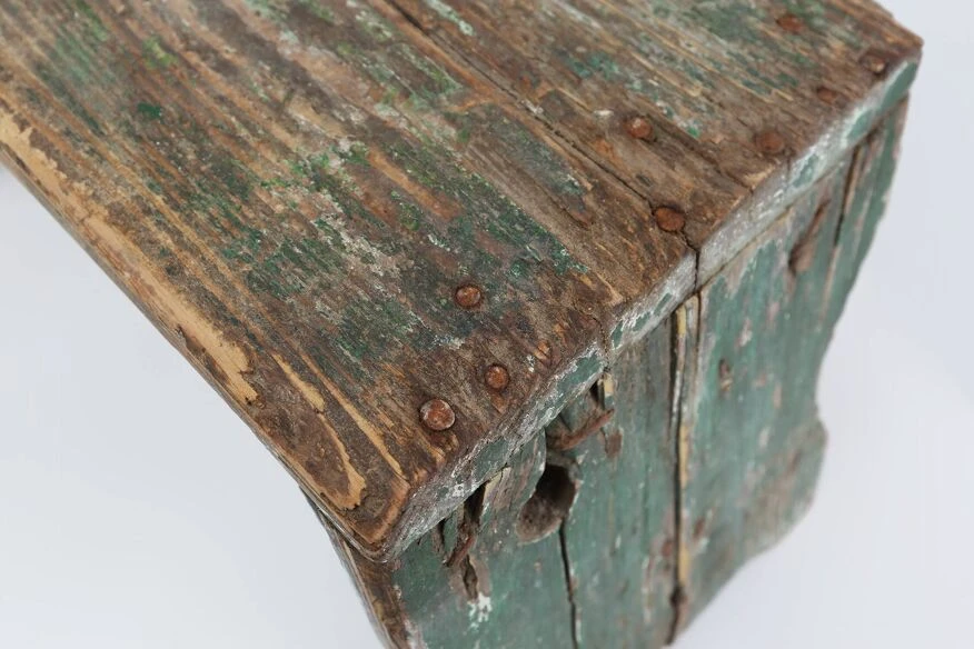 Industrial Green Wooden Stool With Nice Patina, France 1900 3 Industrial Green Wooden Stool With Nice Patina, France 1900 - Image 3