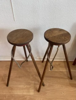 Pair Of Bar Stools, Wood And Leather, Circa 1950 -Cozy Seats Store bd205cda 3b5c 4b20 b018 fb38b3ba321d