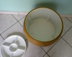 Pouf/Sewing Box, Light Brown Imitation Leather