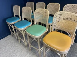 Set Of 8 Thonet Cannage Type High Bar Chairs, Light Wood And Colored Skai -Cozy Seats Store be70a5f7 2034 4dba aa68 fe2ec264a5bc