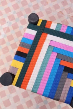 Moroccan Stool In Wood And Multicolored Nylon -Cozy Seats Store bed374e8 3927 4246 b355 0019c1d5b499
