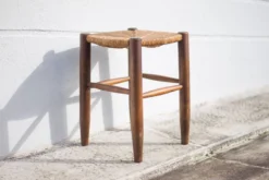 Vintage French Stool From The 50s, Wood And Straw Stool, Straw Stool, Extra Seat, -Cozy Seats Store c1c250ec 2a10 4f55 8f25 32e563dc5ed4