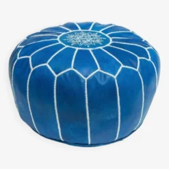Moroccan Leather Pouf, Moroccan Ottoman Pouf, Blue Moroccan Pouf, Moroccan Vintage, Leather Pouf