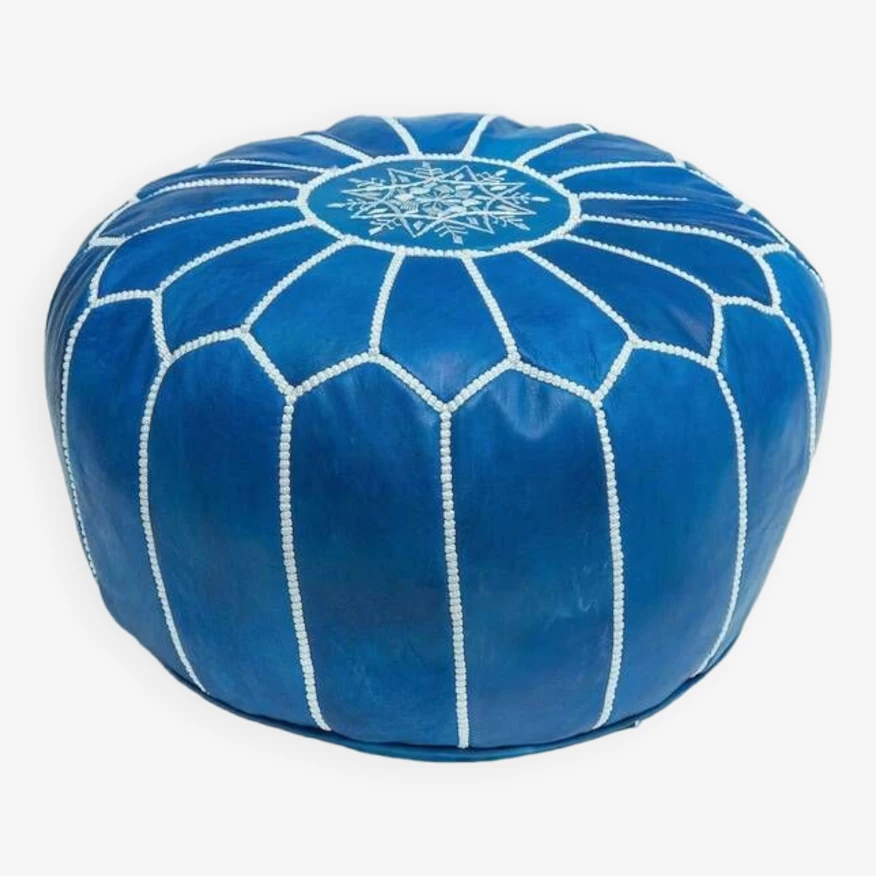 Moroccan Leather Pouf, Moroccan Ottoman Pouf, Blue Moroccan Pouf, Moroccan Vintage, Leather Pouf 1 Moroccan Leather Pouf, Moroccan Ottoman Pouf, Blue Moroccan Pouf, Moroccan Vintage, Leather Pouf