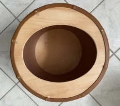 Brown Leatherette Pouf With Fluffy Top Lid 1970s -Cozy Seats Store c31ae749 d390 4612 89e3 0926991b32ab