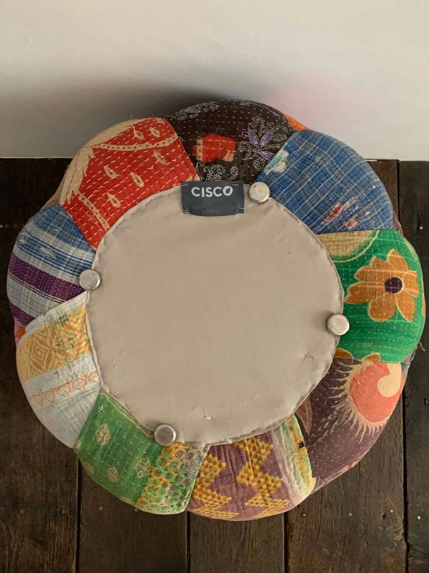 Magnificent Pouf Upholstered In Old Sari 3 Magnificent Pouf Upholstered In Old Sari - Image 3