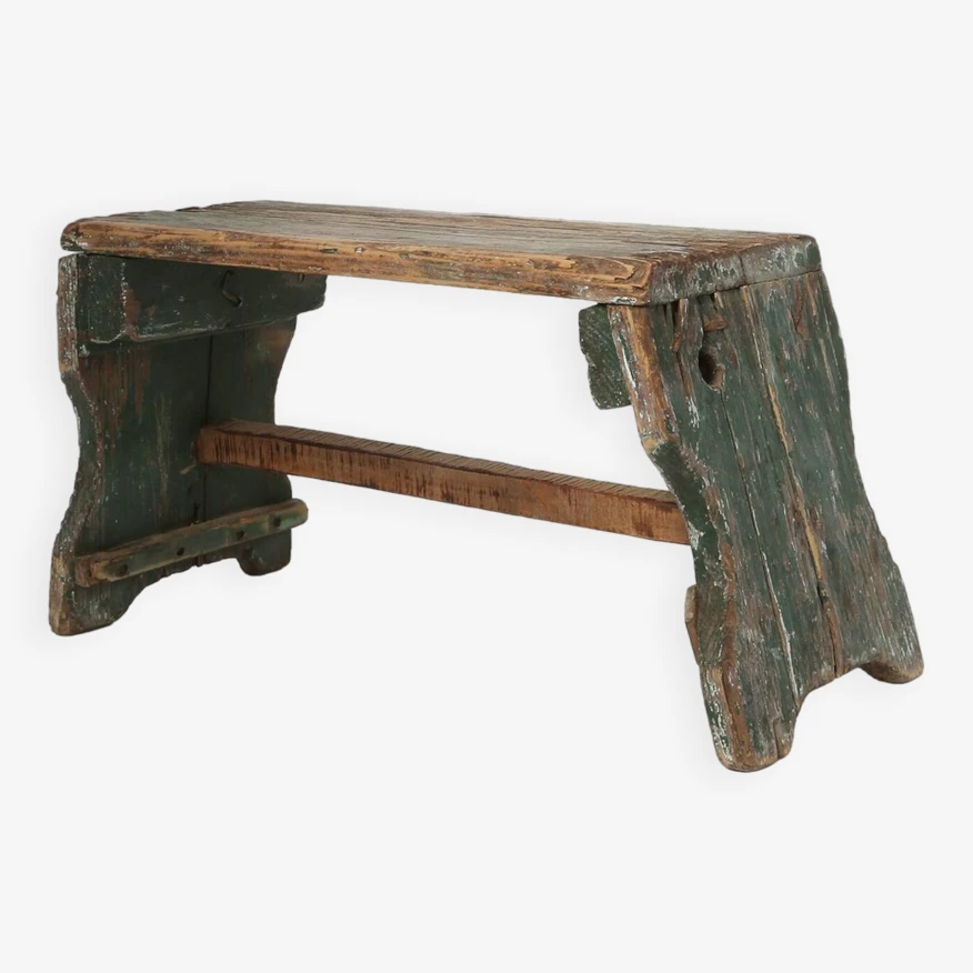 Industrial Green Wooden Stool With Nice Patina, France 1900 5 Industrial Green Wooden Stool With Nice Patina, France 1900 - Image 5