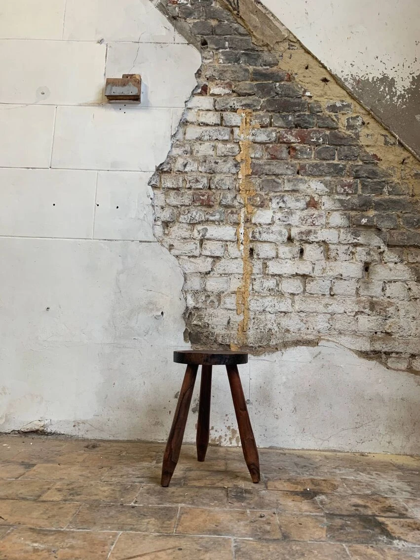 Brutalist Oak Stool, France, 20th Century 6 Brutalist Oak Stool, France, 20th Century - Image 6