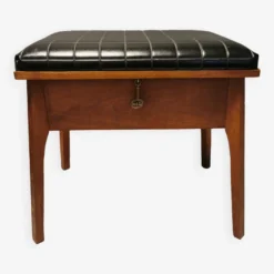 Danish-made Storage Furniture/stool In Teak Wood And Black Skai ( Faux Leather) Estimated 1960-1970s -Cozy Seats Store c7a07e23 fac7 4058 add3 875b0af3be0f