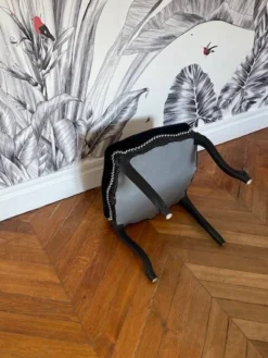 Vintage - Renovated Louis XV Style Pouf - Carved Rosettes - Black Velvet And Houlès Braid -Cozy Seats Store c8ce2d34 e4a5 4b6e 8e7d 6521fa9a28b2