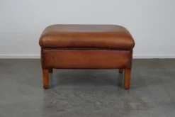 English-style Leather Ottoman In Cognac-colored Leather