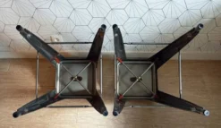 Pair Of Tolix Hpd 75 Stools – In Varnished Raw Steel.