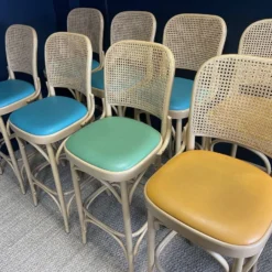 Set Of 8 Thonet Cannage Type High Bar Chairs, Light Wood And Colored Skai -Cozy Seats Store ce08c861 53a0 47fe 843e b2ae168aec49