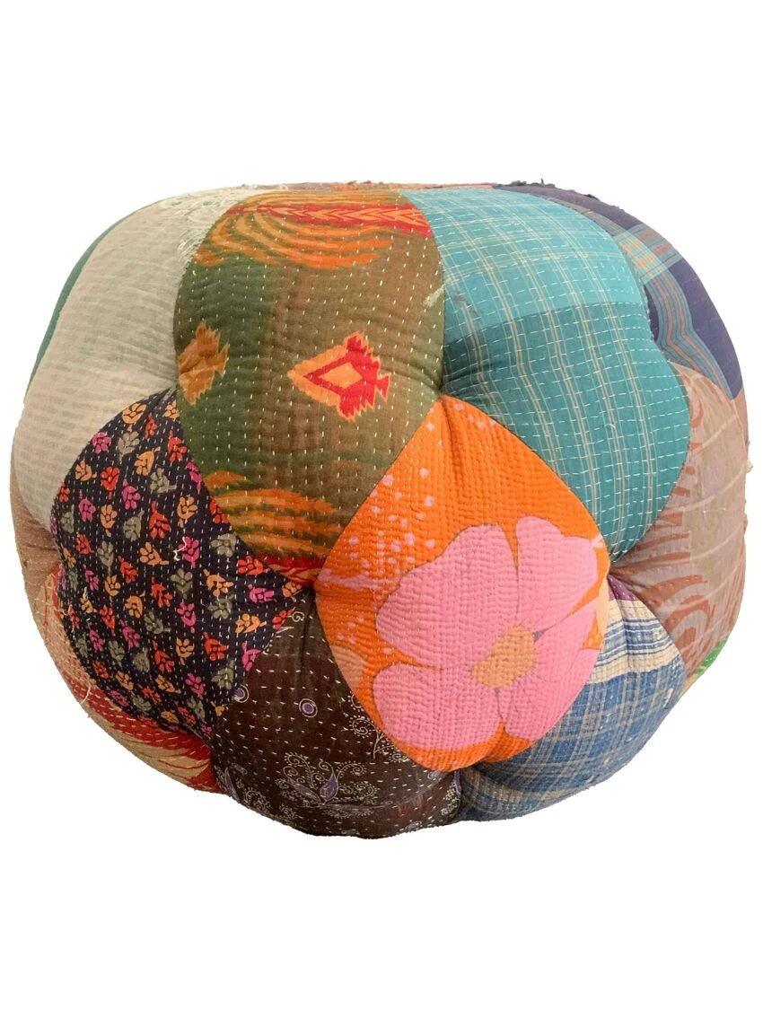 Magnificent Pouf Upholstered In Old Sari 4 Magnificent Pouf Upholstered In Old Sari - Image 4