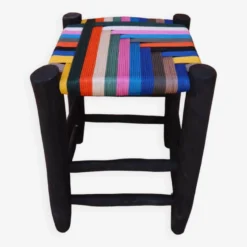 Moroccan Stool In Wood And Multicolored Nylon -Cozy Seats Store cf146c11 8baf 4dd9 a44d 8a62f6ecca52