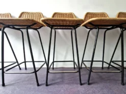 Set Of 5 Barstools Of Wicker And Metal By Rohé Noordwolde, The Netherlands 1960's -Cozy Seats Store d2373e8b f4df 4bd5 a072 cd473f11246f