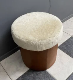 Brown Leatherette Pouf With Fluffy Top Lid 1970s -Cozy Seats Store d29ad07d e50a 4627 8748 83f707997342