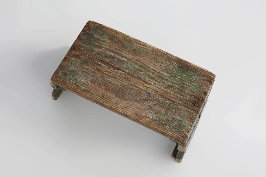 Industrial Green Wooden Stool With Nice Patina, France 1900 10 Industrial Green Wooden Stool With Nice Patina, France 1900 - Image 10