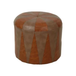 Round Wooden Pouf Two-tone Brown Skai Faux Leather Sixties -Cozy Seats Store d59d14a9 736f 499c a7d7 55221d1d5075