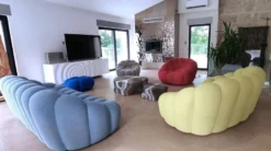 Roche-bois Blue Round Pouf -Cozy Seats Store d994fa43 a45a 477e b23f 40cb99a939c9