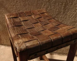 Stool In Wood And Woven Leather. -Cozy Seats Store da0926ed 2df2 422d 9241 c34c2cfb72ad