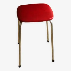 Small Bath Or Bedroom Stool Made Of Chromed Metal, Wood And Leatherette, Vintage From The 70s -Cozy Seats Store da17a656 efc3 494b a333 3f7eca01c0e3