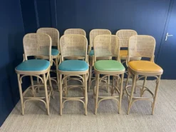 Set Of 8 Thonet Cannage Type High Bar Chairs, Light Wood And Colored Skai -Cozy Seats Store dab1e501 8e04 4ba7 bf7b 9b3a4688c600
