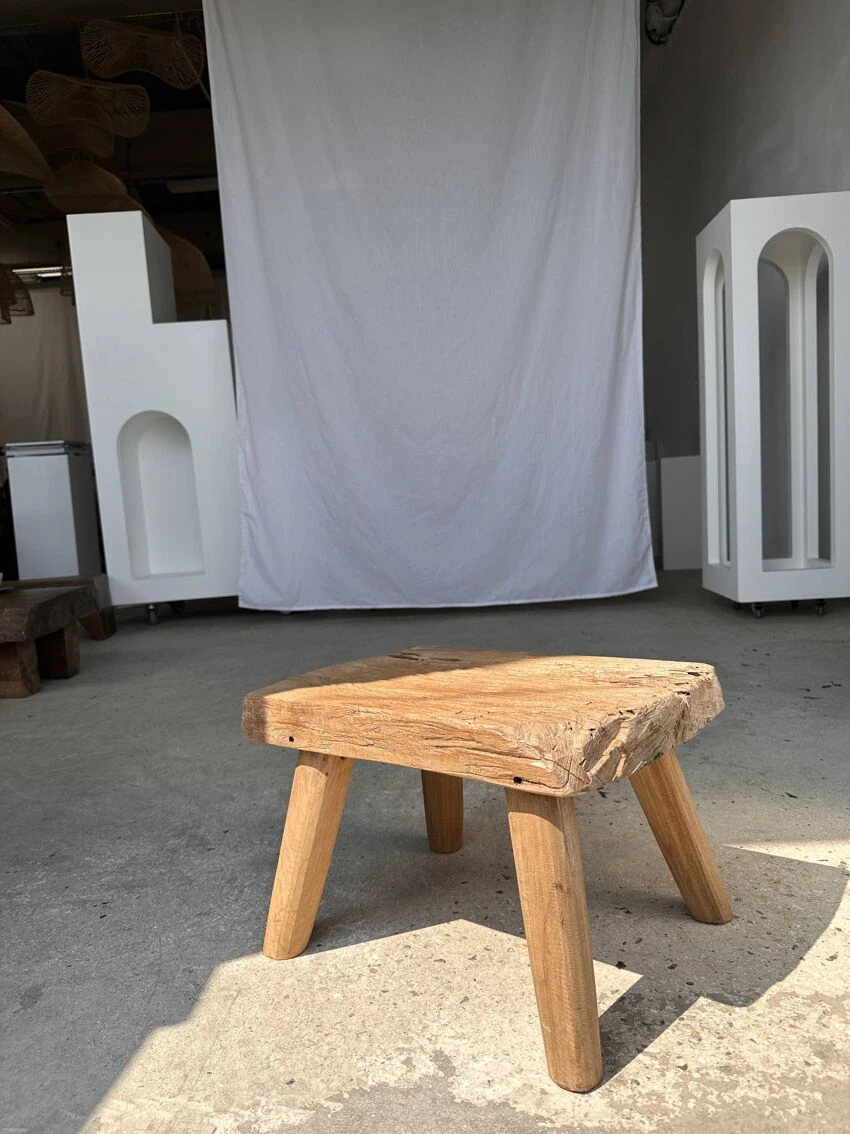 Small Side Table Or Stool In Four-legged Blond Teak H:30 L43 L30 19 Small Side Table Or Stool In Four-legged Blond Teak H:30 L43 L30 - Image 19