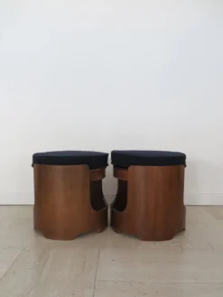 Italian Midcentury Walnut And Fabric Stools 1950s -Cozy Seats Store de22eaef 8ffa 4f79 a283 a7c06677ee95