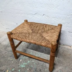 Wood And Straw Foot Stool