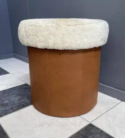 Brown Leatherette Pouf With Fluffy Top Lid 1970s -Cozy Seats Store e06fd912 53ee 4101 aec3 6dfe0b16a154