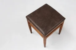 Art Deco Wooden Stool With Leather Top, Belgium Ca. 1920