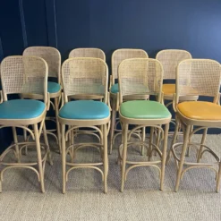 Set Of 8 Thonet Cannage Type High Bar Chairs, Light Wood And Colored Skai -Cozy Seats Store e759eab9 a8ee 4a51 b5cf 7eecf0765661