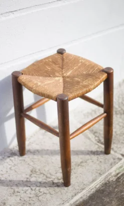 Vintage French Stool From The 50s, Wood And Straw Stool, Straw Stool, Extra Seat, -Cozy Seats Store e8f1973a 8904 4730 9d1a 38f6d1906115
