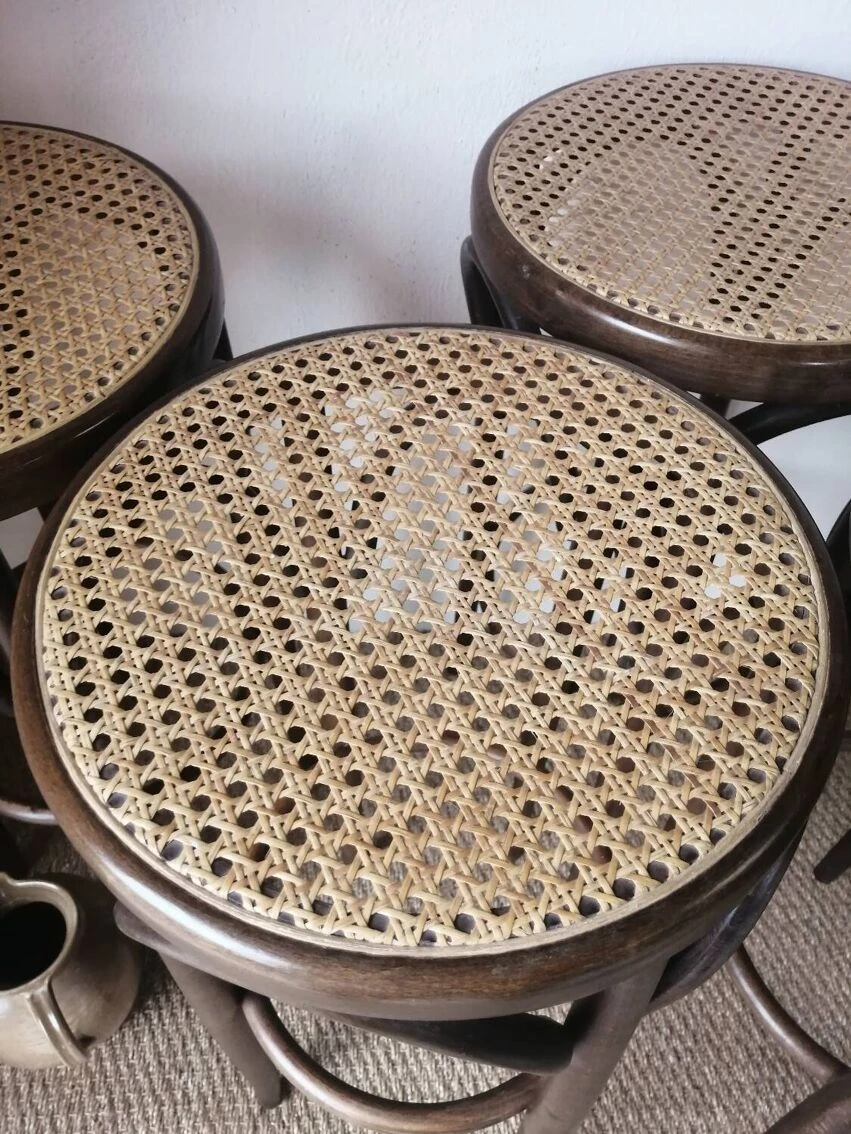 Set Of 4 High Bistro Stools In Curved Wood And Canework. 12 Set Of 4 High Bistro Stools In Curved Wood And Canework. - Image 12