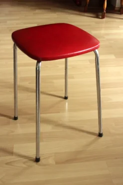 Small Bath Or Bedroom Stool Made Of Chromed Metal, Wood And Leatherette, Vintage From The 70s -Cozy Seats Store eb7b34b1 a10e 421f 920f f5eed6bb5d0b